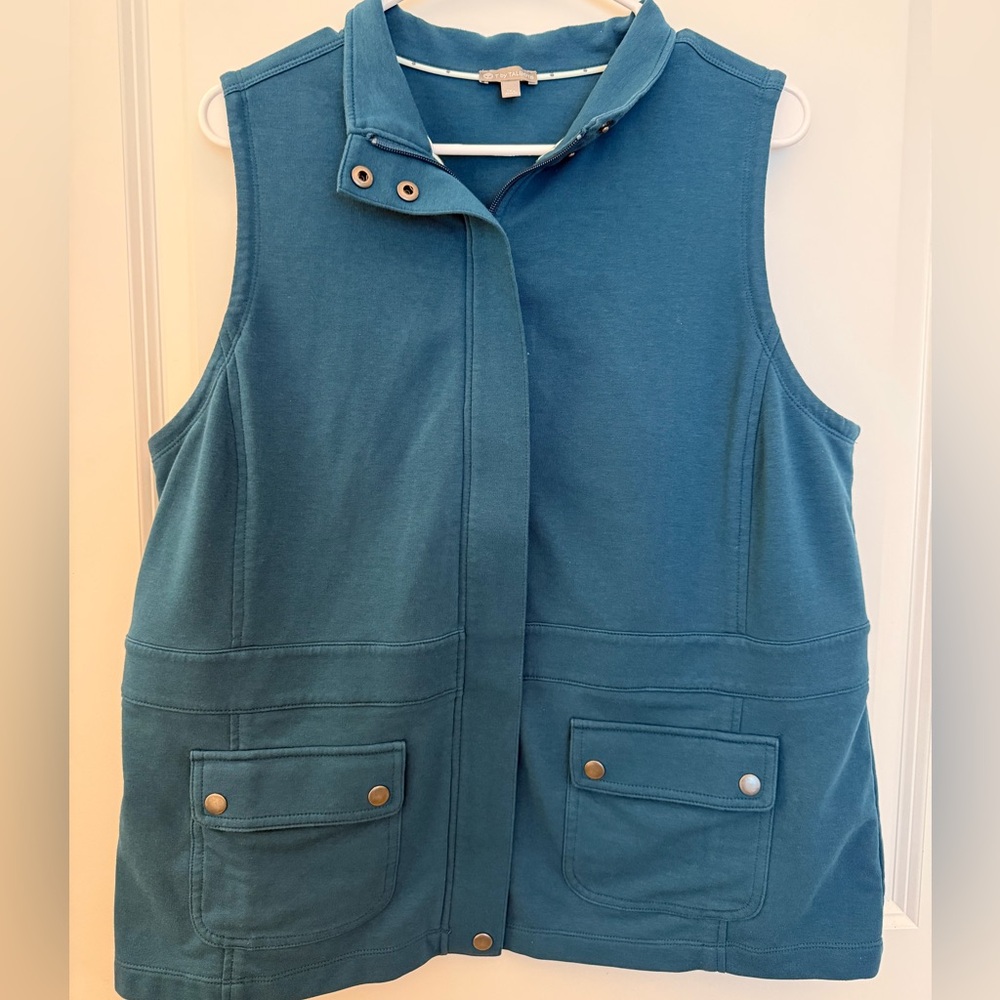 T by Talbots 1X petite teal full zip‎ flap front pocket vest beautiful accents